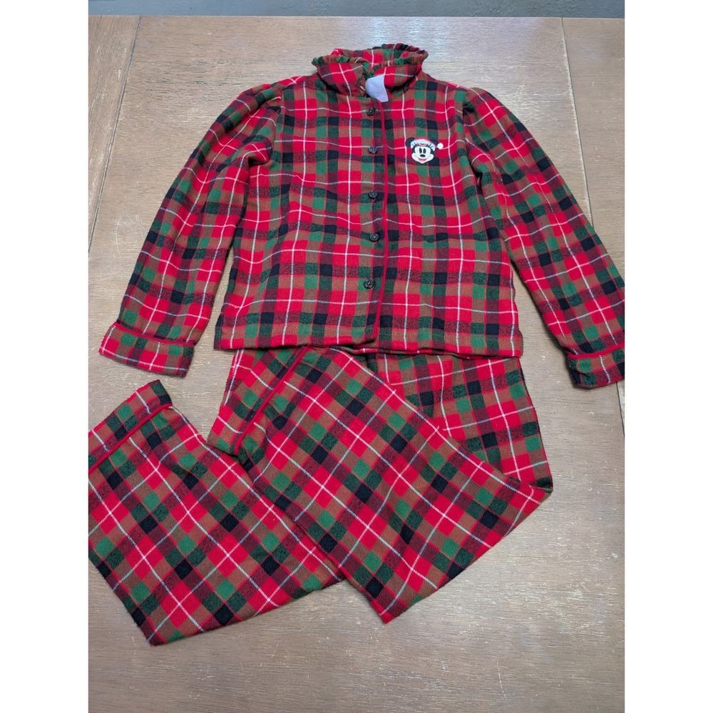 Disney Parks Minnie Mouse Plaid Pajama Set Kids Size 5/6 Christmas Holiday Sleep